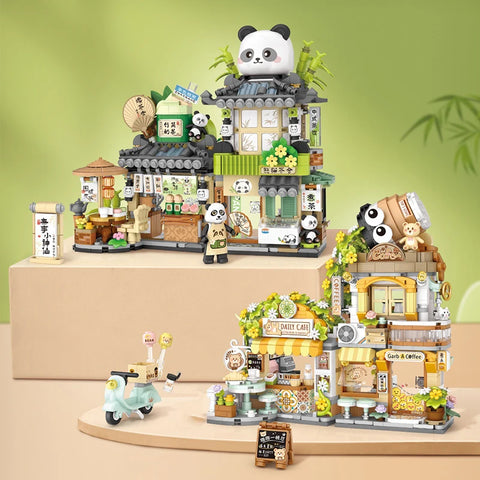 LOZ Mini city landscape building model Building Blocks Cafe Tea House Cute Bear children adult Christmas holiday gift