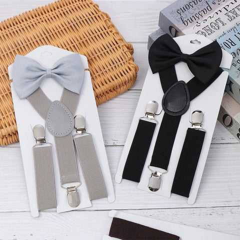 Kids Suspenders With Bowtie Fashion Tie Set Boys