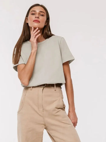 Basic Fashionable Solid Lady Short Sleeve Loose Tops Shirts