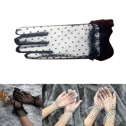 Short Gloves Women Transparent Thin Mesh Gauze Ultra Sexy