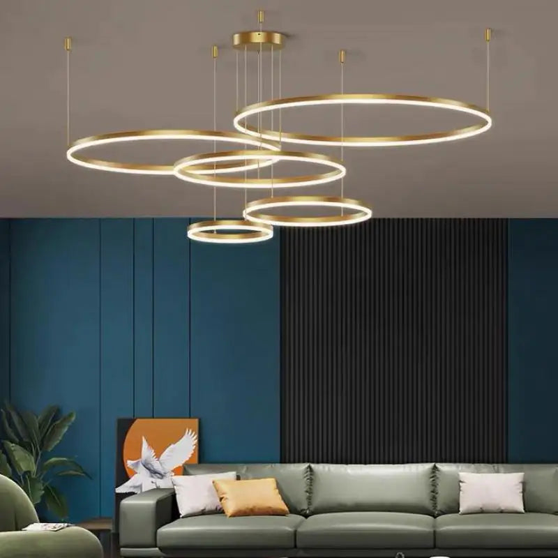 2024 Minimalist Modern Led Chandelier Home Lighting Brushed Rings Ceiling Mounted Acrylic Hanging Lamp Black&coffee Color