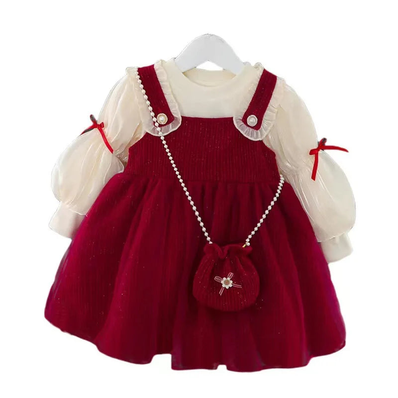 2024 new autumn spring  girl underwear vest dress top clothes 2pc  cotton children baby kids students  fashion  80-120 1-4y red