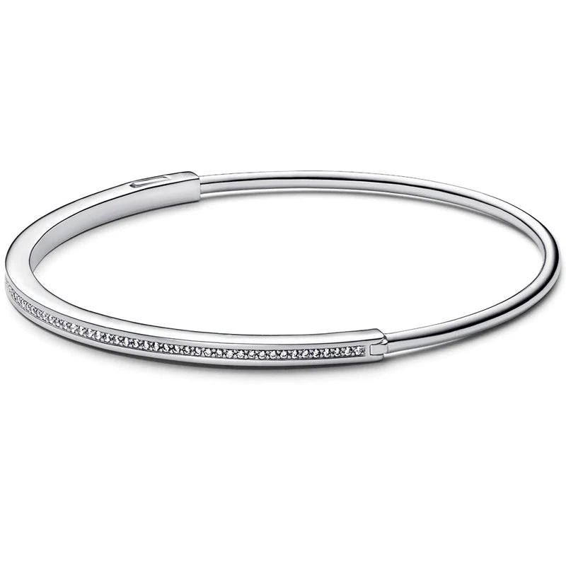 Crystal Open Bracelet 925 Sterling Silver New Classic Series I-D Bracelet Simple Open Bracelet fit Original Charm Beads DIY