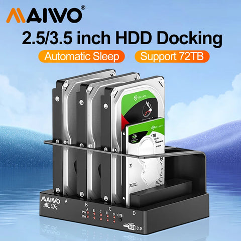 MAIWO 4 Bay Hard Drive Enclosure Sata to USB 3.0 External Multi-Bay 2.5& 3.5 Inch HDD SDD Docking Station Hard Disk Box For pc