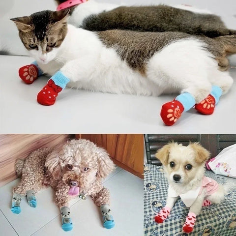 Pet Puppy Dog Shoes Anti-Slip Knitted Socks Small Dogs Cats Shoes Chihuahua Boots for Winter Indoor Wear Slip on Paw Protectors