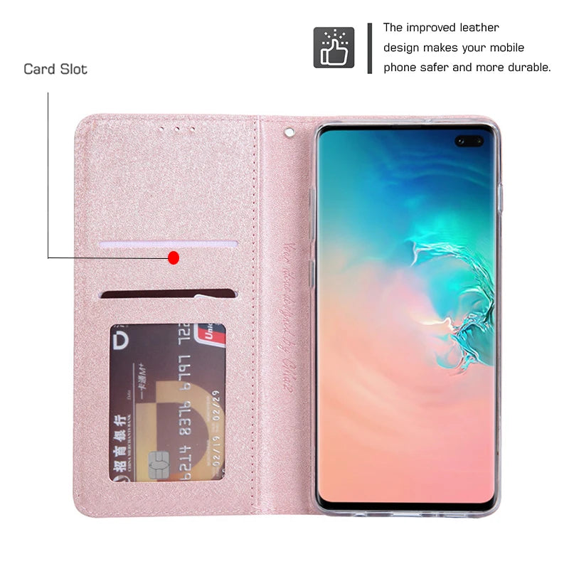 Silk Pattern Leather Case For Samsung Galaxy S23 S22 S21 S20 FE S10 S9 S8 Ultra Note 10 Plus 9 8 PU Flip Wallet Magnetic Cover