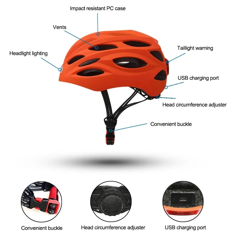 Bicycle Helmet With LED Tail Light Motorcycle Bike Equipment