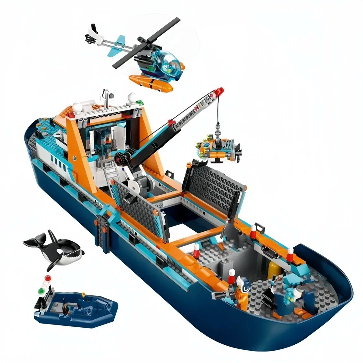 Arctic Explorer Ship Compatible 60368 Building Block Toys Floatable Boat Helicopter ROV Sub Orca Bricks Gifts for Boys Girls