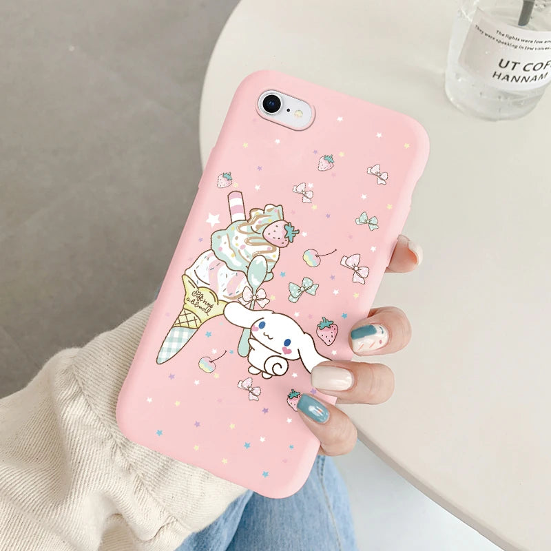 Phone Case for For Apple iphone 6 7 8 Plus SE 2022 Girls Anti-drop Cartoon Cinnamoroll Kuromi Hello Kitty Silicone Printed Cover