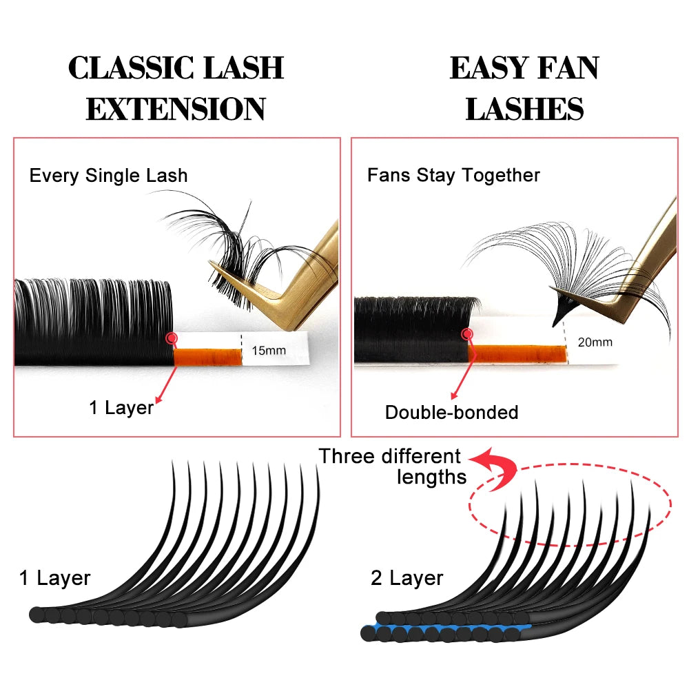 Faux Mink Eyelashes Soft Natural Lash Extension Volume Russo Auto Fans