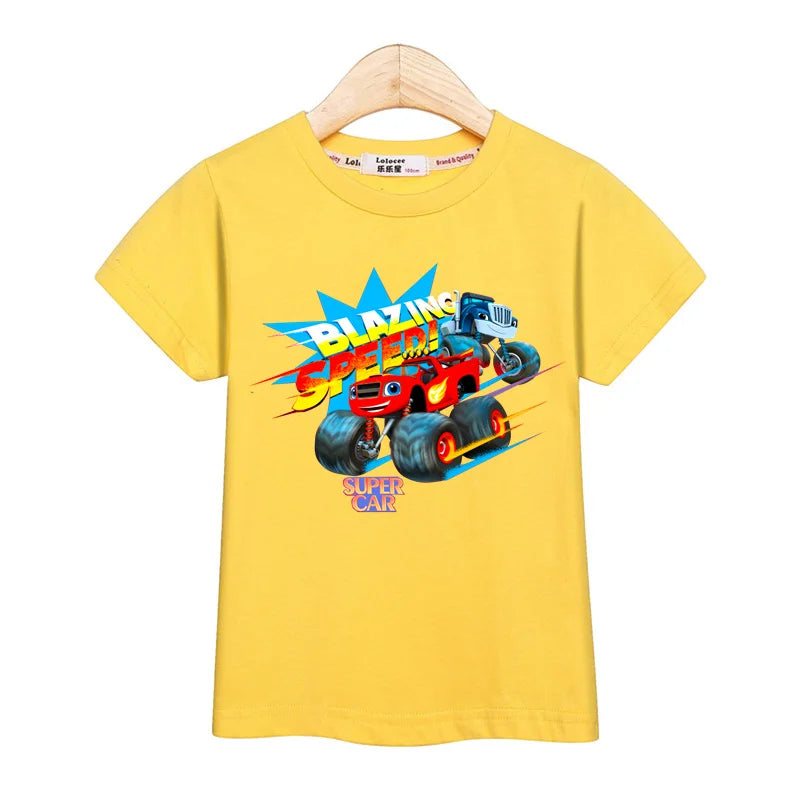 3-13T Baby Boys Monster Truck T-shirt Children Short Sleeved Cotton Clothing Summer Cartoon Shirt