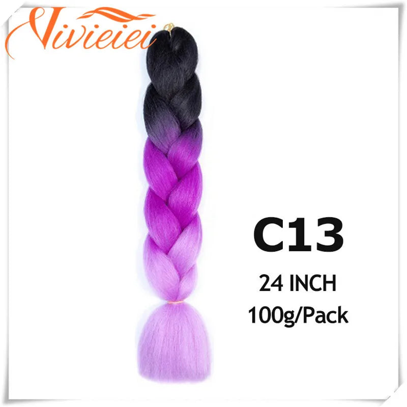 VIVIEIEI Synthetic Braiding Hair 24 Inch Jumbo Braid Ombre Jumbo Hair Extension for Women DIY Hair Braids Purple Pink Yellow Red