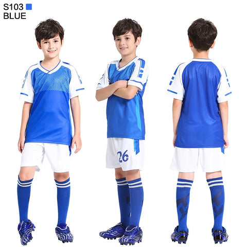 Kids Football Jersey Personalized Custom Boy Soccer Jersey Set Polyester Soccer Uniform Breathable Football Uniform For Children