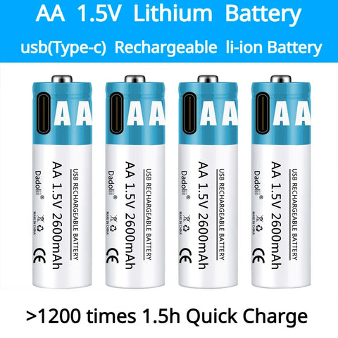 AA Battery 1.5V AA 2600mAh USB rechargeable li-ion battery