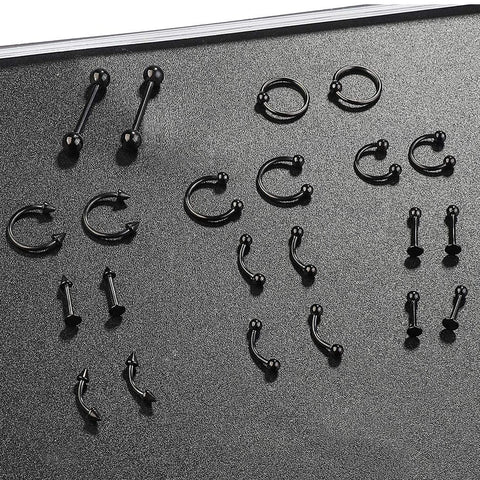 6 PCS Professional Piercing Kit Stainless Steel 14G 16G Belly Tongue Tragus Nipple Lip Nose Ring Body Jewelry Black