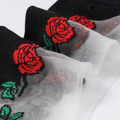 5 Pairs Mesh Floral Print Mid Tube Socks