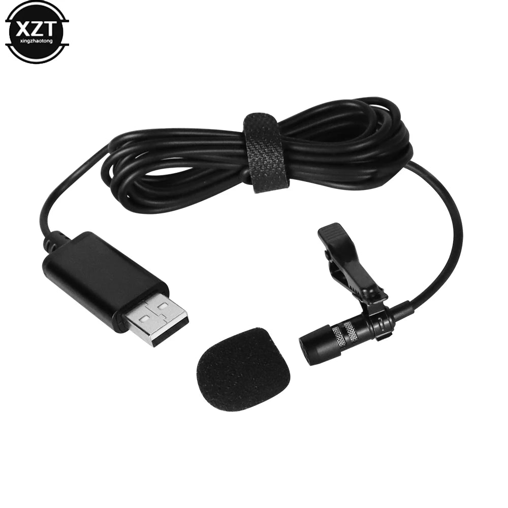 Laptop Live Recording USB Plug Mic 2m Portable Mini Clip-on Omni-Directional Stereo USB Mic Microphone Supplies for PC Computer