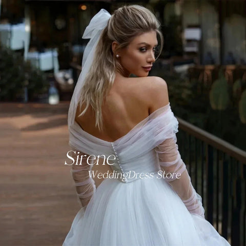 Sirene Elegant Off Shoulder Strapless Tulle Wedding Dress