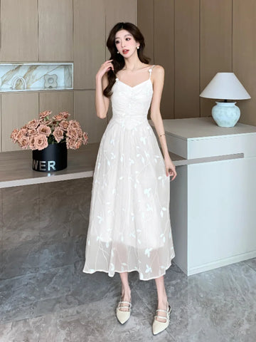 Summer Ladies Elegant Prinrt Halter Mid-length Dress