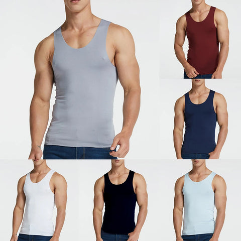 Men Seamless Tank Top Sleeveless Ice Silk High Elastic Hurdling Tees Casual Vest