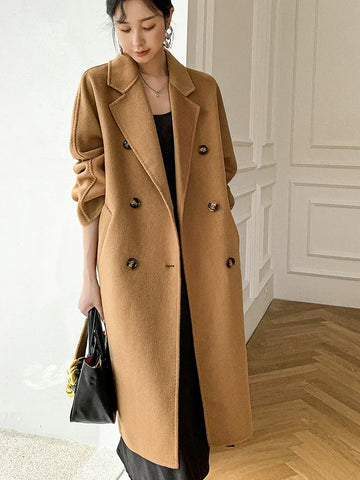 Fashion Trendy Women's Coat 100% Pure Australian Wool Coat Solid Color Autumn and Winter Double-Sided Woolen Women's Clothing