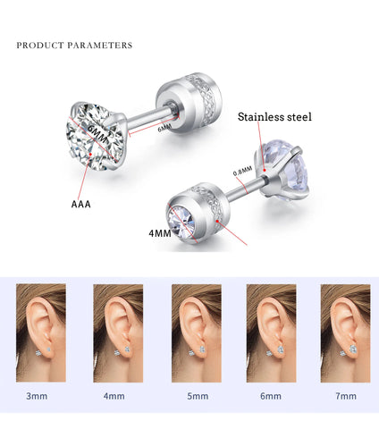 2PC Stainless Steel Mini Crystal CZ Screw Stud Earrings Ear Bone Nail Cartilage Helix Lobe Earring Ear Piercing Body Jewelry 20G