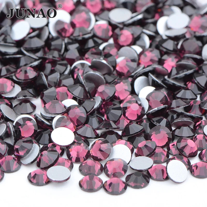 JUNAO 100Gross Bulk Packag SS6 SS10 SS12 SS16 SS20 SS30 AB Color Glass Rhinestones Non Hot Fix Flat Back Strass DIY Nail Stones