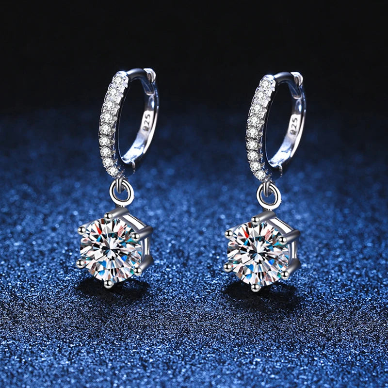 NeeTim 1ct Moissanite Drop Earring for Women Sparkling Diamond Earrings S925 Sterling Silver White Gold Plated Wedding Jewelry