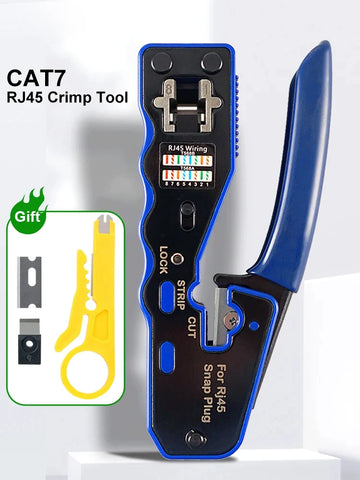 RJ45 UTP crimping pliers 4-piece network tool set, Ethernet LAN wire stripper through hole connector, CAT5/6/7/8 shielded