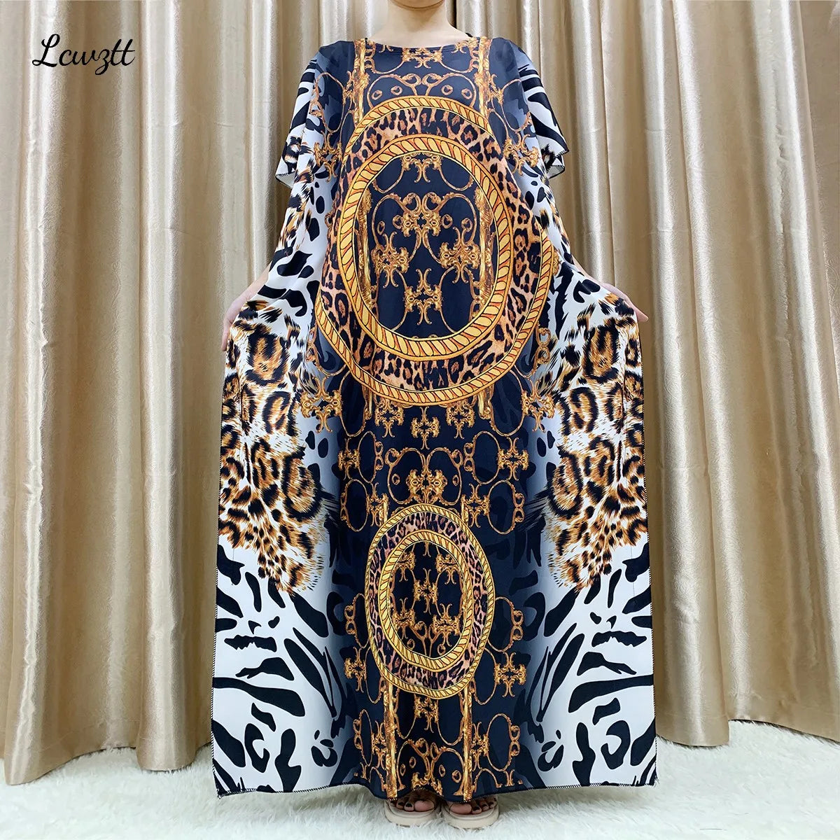 Fashion New Style Flower Sleeve African Dashiki Floral Print Waist Belt Cotton Caftan Lady Summer Maxi Casual Dresses Vestidos