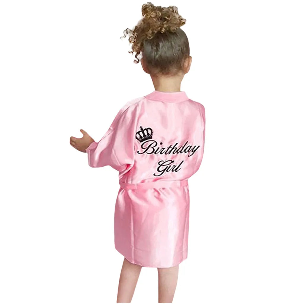 Kimono Robes Girls Birthday Letter Silk Satin Kids Children Bathrobe Sleepwear Bath Nightgown for Wedding Spa Party Birthday Rob