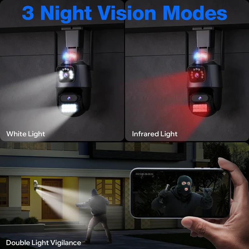 8MP 4K PTZ WiFi Camera Outdoor Color Night Vision Dual Lens Dual Screen Auto Tracking Video Surveillance Security Camera Onvif