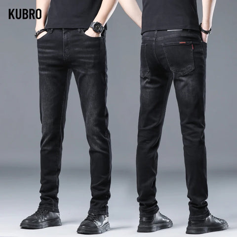 KUBRO 2024 Spring Fashion Slim Jeans Men's Business Casual Straight Denim Trousers High Quality Soft Versatility Small Leg Pants