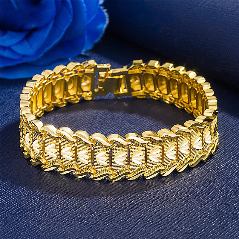 24K Gold Men Wide Version Bracelet 21cm Retro Fashion European Coin Gold-plated Jewelry Copper Plating Watch Chain Wholesale