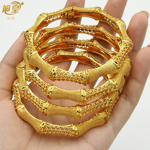 XUHUANG African Gold Color Bangles For Women Indian Middle Eastern Nigerian Wedding Luxury Plated Jewellery Brazilian Bangles