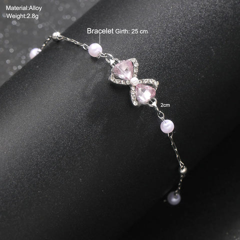 Pink Zircon Bowknot Bracelet for Women Lovely Trendy Silver Color Zircon Chain Bracelet Korean Friend Gifts Daily Jewelry