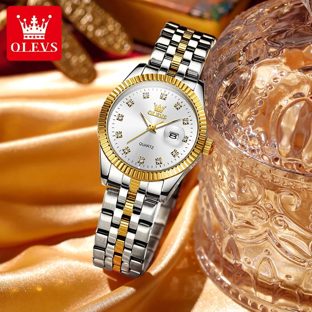 OLEVS Women's Watches Luxury Diamond Elegant Women Wristwatch Stainless Steel Waterproof Luminous Ladies Watch Jewelry Set