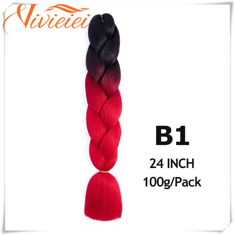 VIVIEIEI Synthetic Braiding Hair 24 Inch Jumbo Braid Ombre Jumbo Hair Extension for Women DIY Hair Braids Purple Pink Yellow Red