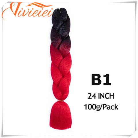 VIVIEIEI Synthetic Braiding Hair 24 Inch Jumbo Braid Ombre Jumbo Hair Extension for Women DIY Hair Braids Purple Pink Yellow Red