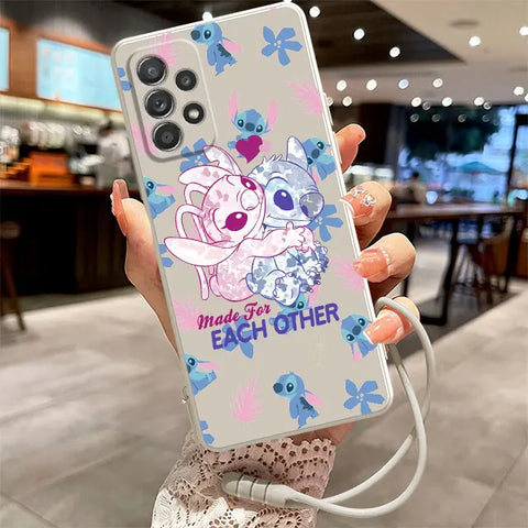 Candy Color Case For Samsung Galaxy A54 A53 A52 A13 A12 A51 A50 A23 A24 A32 A70 A34 A33 A72 Phone Cover Cartoon Disney Stitch