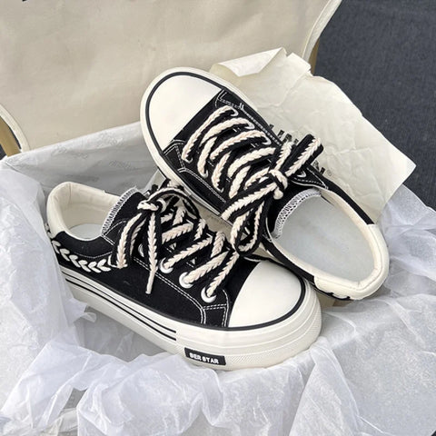 Women Platform Canvas Shoes Height Increasing Chunky Sneakers