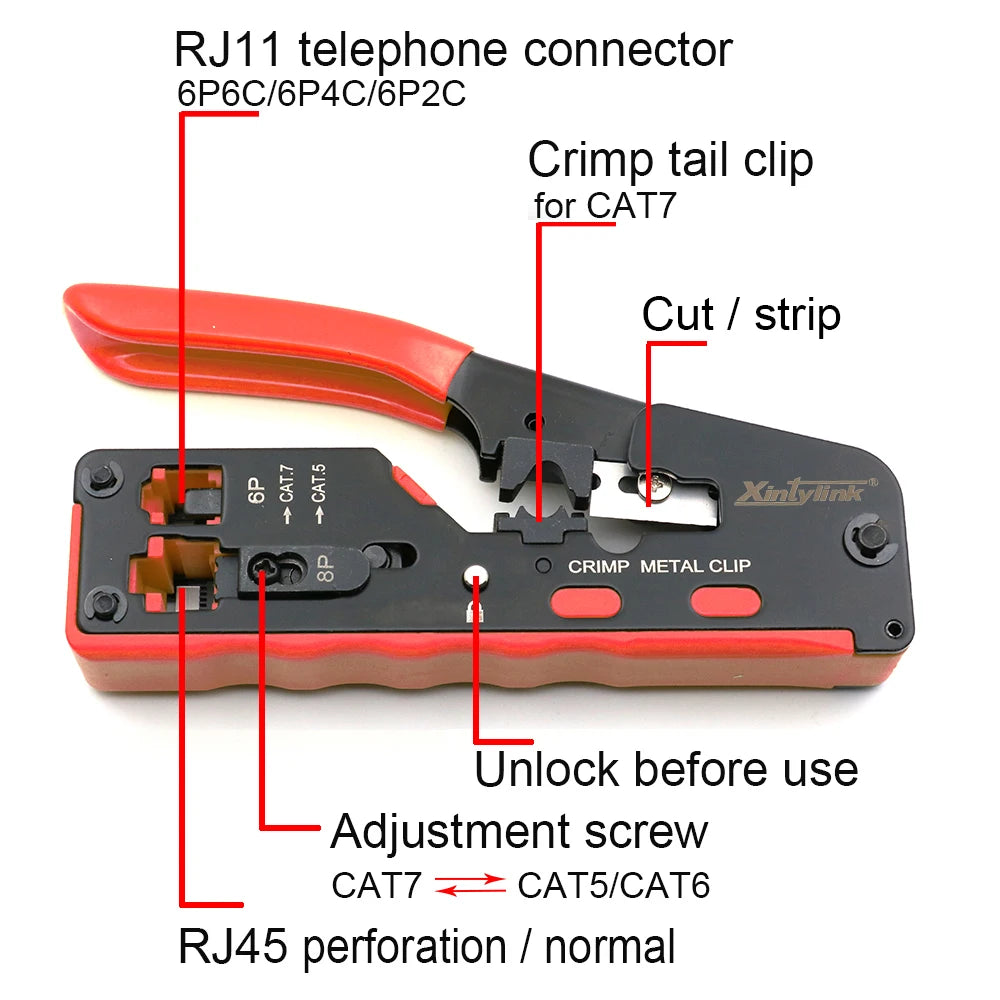 rj45 pliers crimper rg45 cat5 cat6 cat7 CAT8 pass through network crimping tool ethernet cable Stripper networking clamp clip