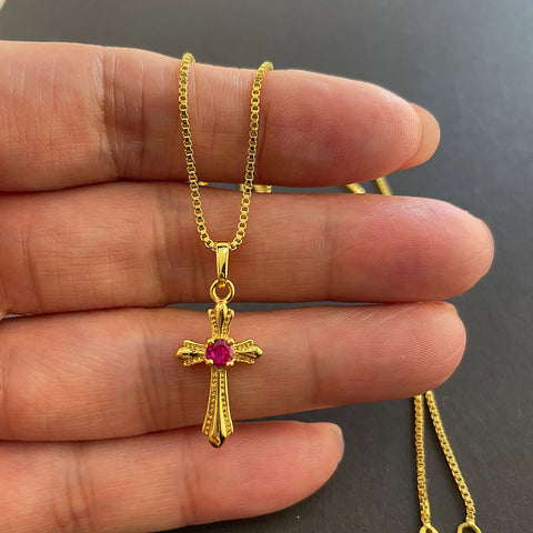 Korea Gold 24K Necklace Gold Plating Cross Necklace For Girls