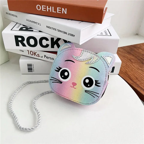 PU Leather Crossbody Bag for Children Cartoon Baby Girls Mini Cute Cat Shoulder Bags Zipper Wallet Kids Small Coin Purse