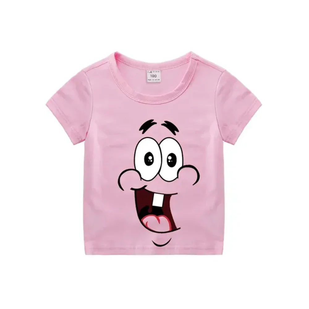 Cartoon Anime Baby Girls SpongeBob SquarePants Children's Top T-shirt Short Sleeved Boys Short Sleeved T-shirt Quick Drying