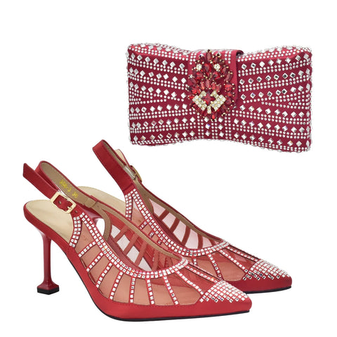 Italian Shoes and Bags Matching Set Decorated with Rhinestone Shoe and Bag Set