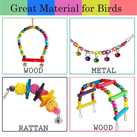 7pcs Pack Wood Parrot Toys Bird Toy Cage Bird Accessories  Swing Suspension Bridge Ball Cage Bells Pet Supplies Set