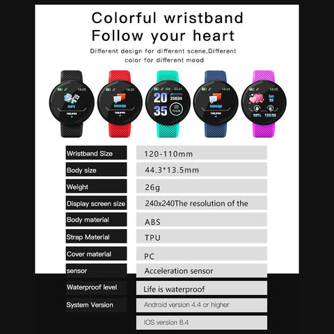 D18 Smart Bracelet 1.3inch Color Round Screen Sleep Heart Rate Monitor Pedometer Fitness Tracker Sports Smart Watch Men Women