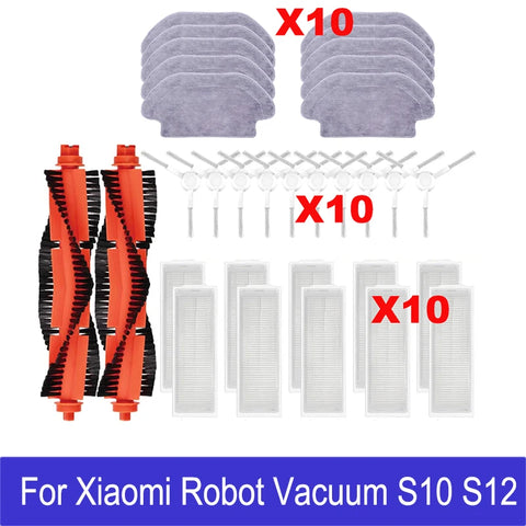 For Xiaomi Robot Vacuum S10 S12 T12 B106GL/ Mop 2S XMSTJQR2S / 3C B106CN Parts Accessories Main Side Brush Filter Mop