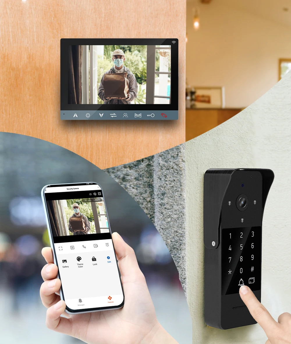 Wireless WiFi Video Doorbell With RFID Unlock Motion Detection